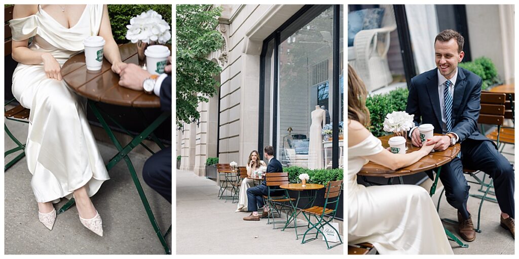 detail images of Ralphs the coffee shop in nyc, bride and groom enjoying a coffee together taken by Newport rhode island wedding photographer