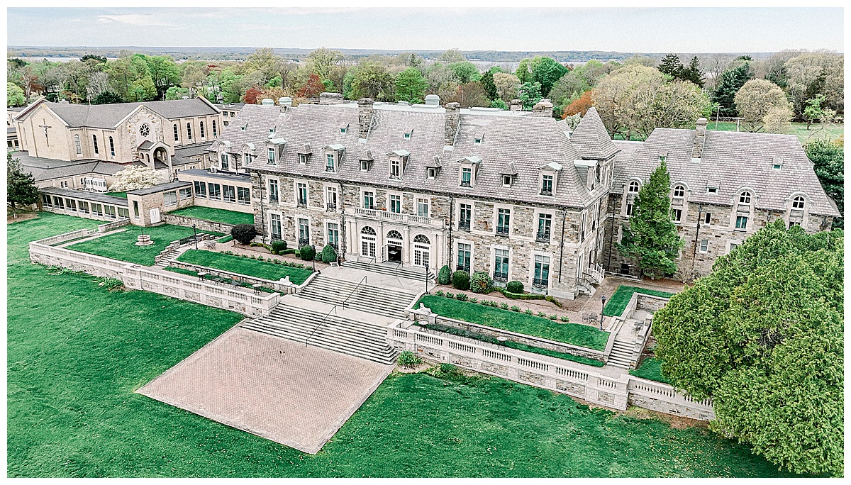 aldrich mansion drone image - aerial perspective