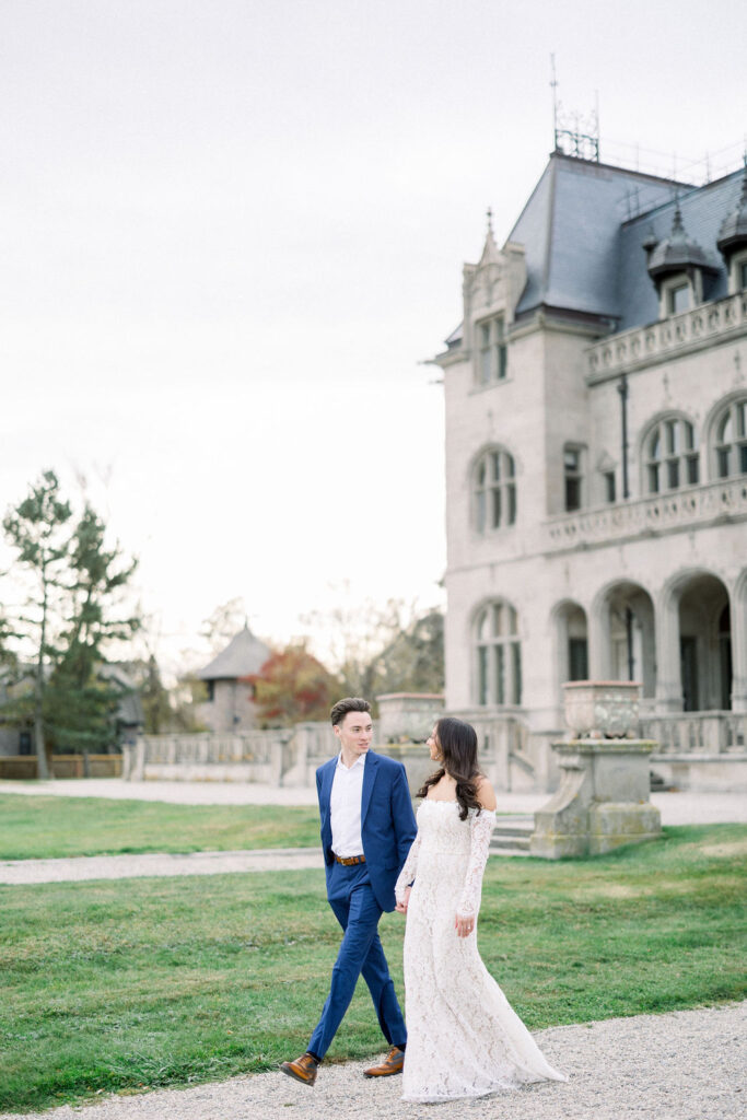 Engagement Session Locations Newport | Ochre Court Engagement Session | Newport RI Wedding Photographer Brianna Graca Weddings | Fine Art Editorial Imagery at Coastal Mansion Wedding Venues