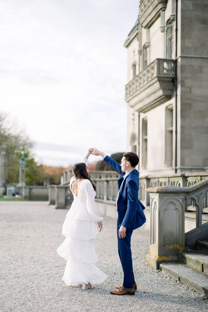 Engagement Session Locations Newport | Ochre Court Engagement Session | Newport RI Wedding Photographer Brianna Graca Weddings | Fine Art Editorial Imagery at Coastal Mansion Wedding Venues