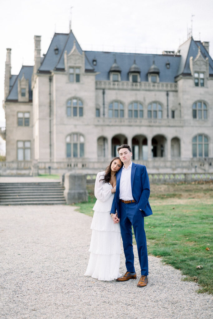 Engagement Session Locations Newport | Ochre Court Engagement Session | Newport RI Wedding Photographer Brianna Graca Weddings | Fine Art Editorial Imagery at Coastal Mansion Wedding Venues
