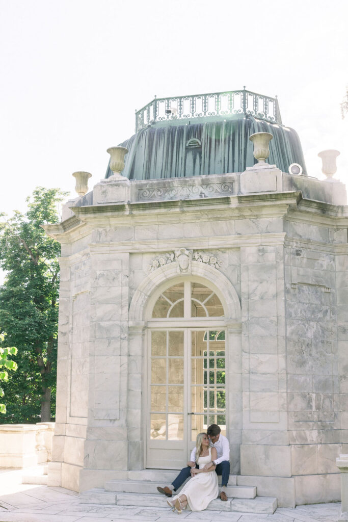 Elms Mansion Newport Engagement Session | Newport RI Wedding Photographer Brianna Graca Weddings | Fine Art Editorial Imagery at Coastal Mansion Wedding Venues