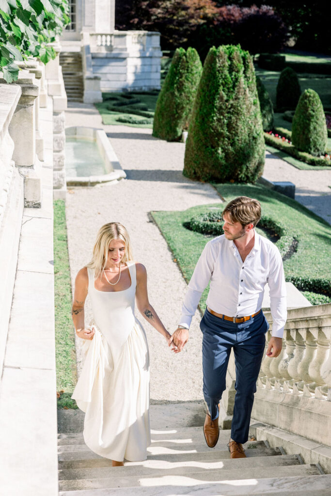 Elms Mansion Newport Engagement Session | Newport RI Wedding Photographer Brianna Graca Weddings | Fine Art Editorial Imagery at Coastal Mansion Wedding Venues