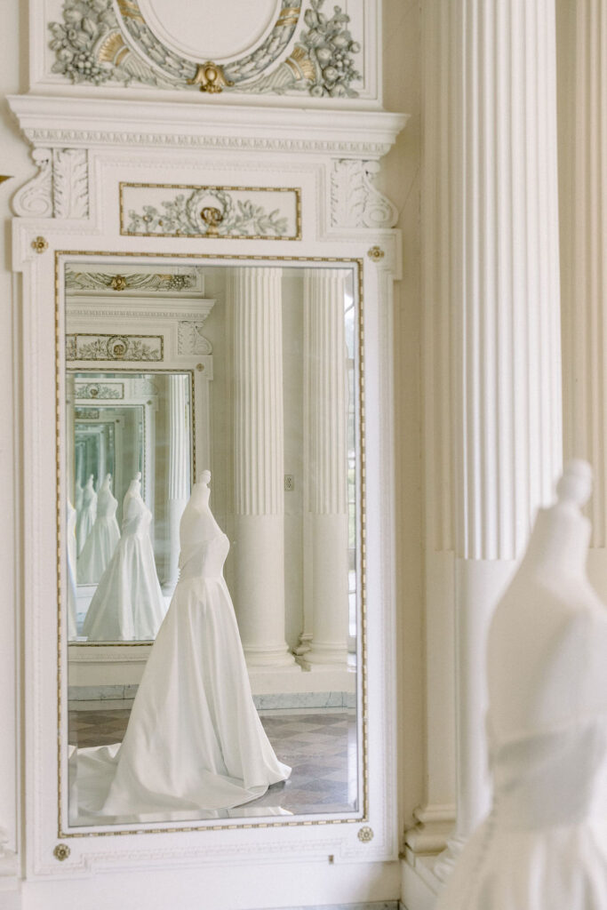 Tupper Manor Wedding | Newport RI Wedding Photographer Brianna Graca Weddings | Fine Art Editorial Imagery at Coastal Mansion Wedding Venues | Photo of gown at Tupper Manor